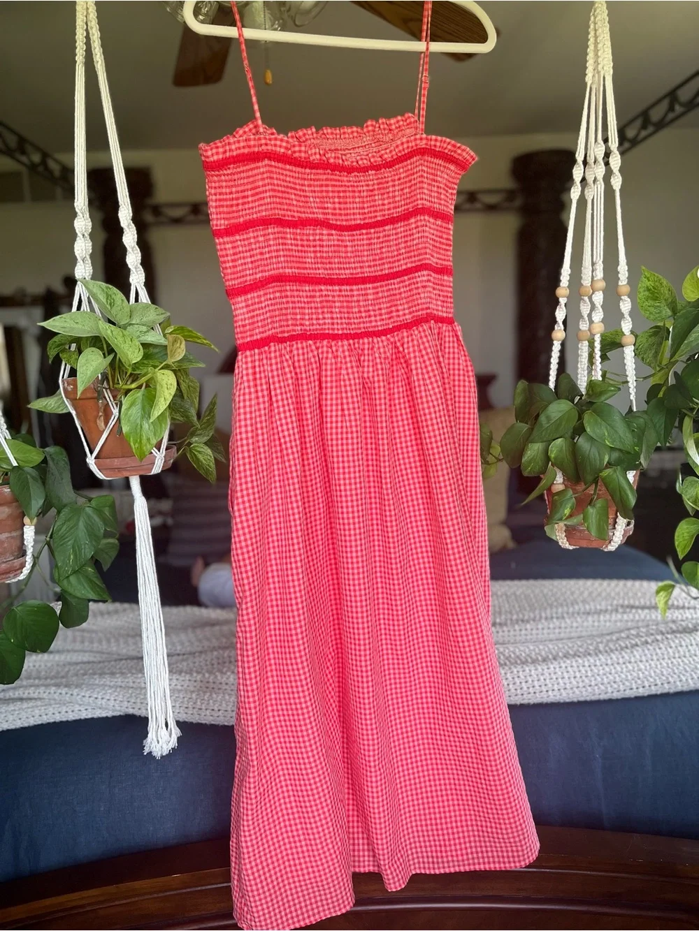 NWT Henly Hot Pink Gingham Midi Dress - Picture 3 of 8